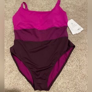 Athleta Coastline One Piece Swimsuit Electric Fuchsia Color Block Size L  NWT